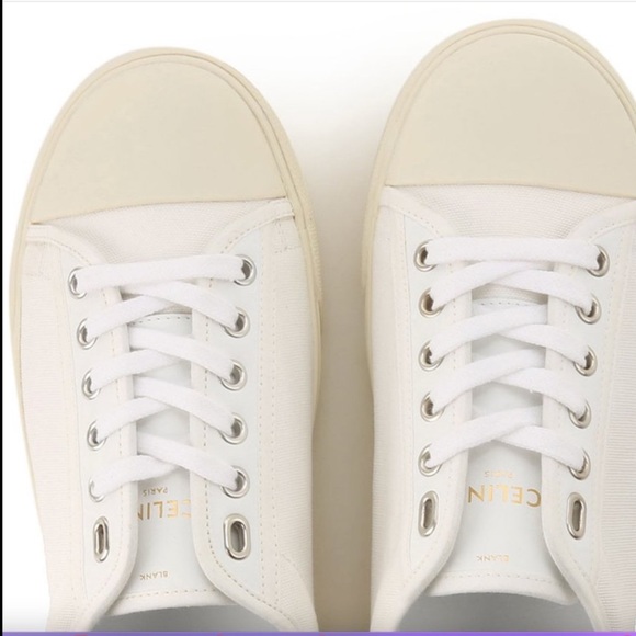 Celine Blank Low Lace Up Sneaker with Toe Cap in Canvas and Calfskin - Off White - Picture 11 of 16